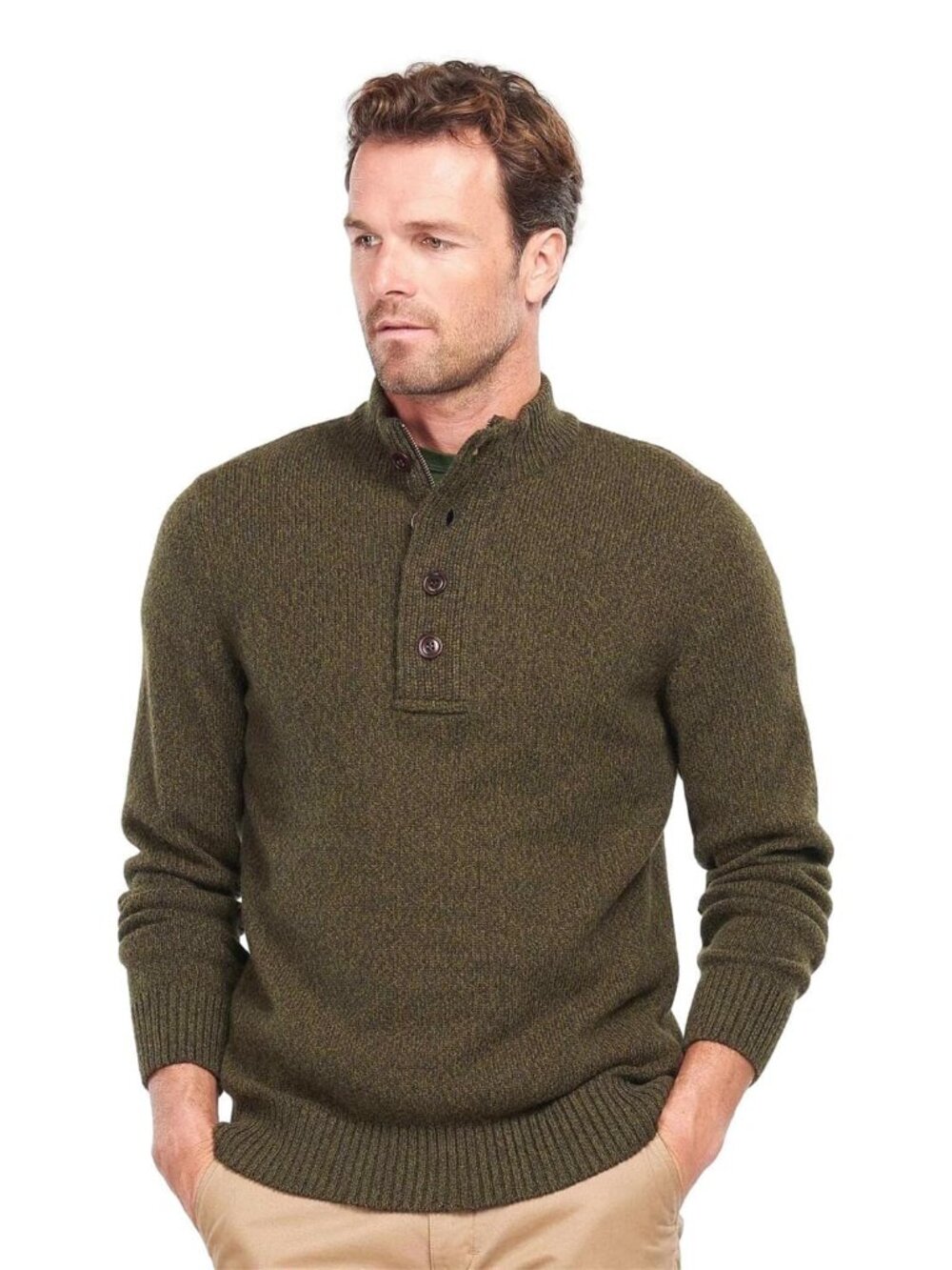 Barbour Sid Half Zip Button Neck Sweater Men XL Olive Marl NWT
